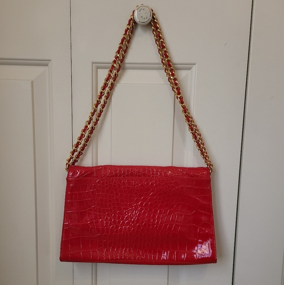 Vintage Saks Fifth Ave Black Label Red Crocodile Embossed Shoulder Bag - Picture 2 of 8